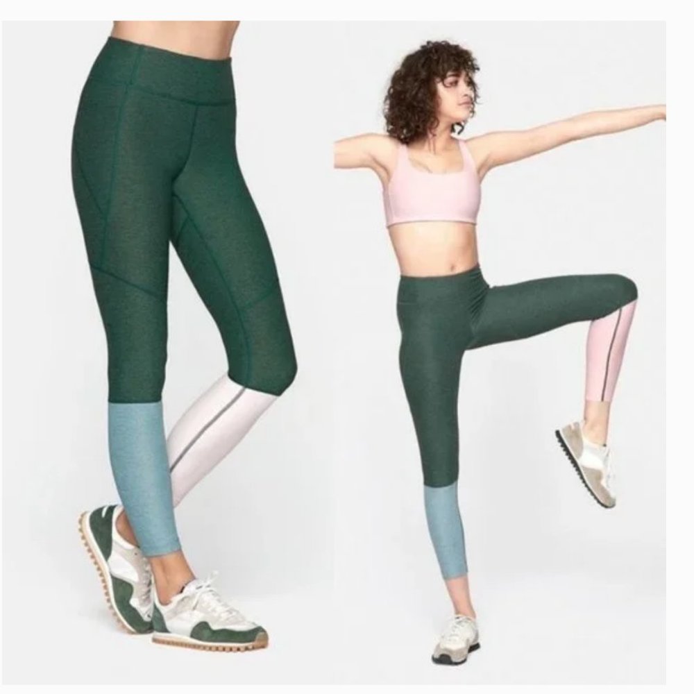 Outdoor Voices 7/8 Dipped Warmup Legging - Green/Pink/Blue - Size XS
